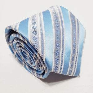 Laurant Bennet Blue Stripe Men's Designer Neck Tie Jacquard Fabric 58x3.5"